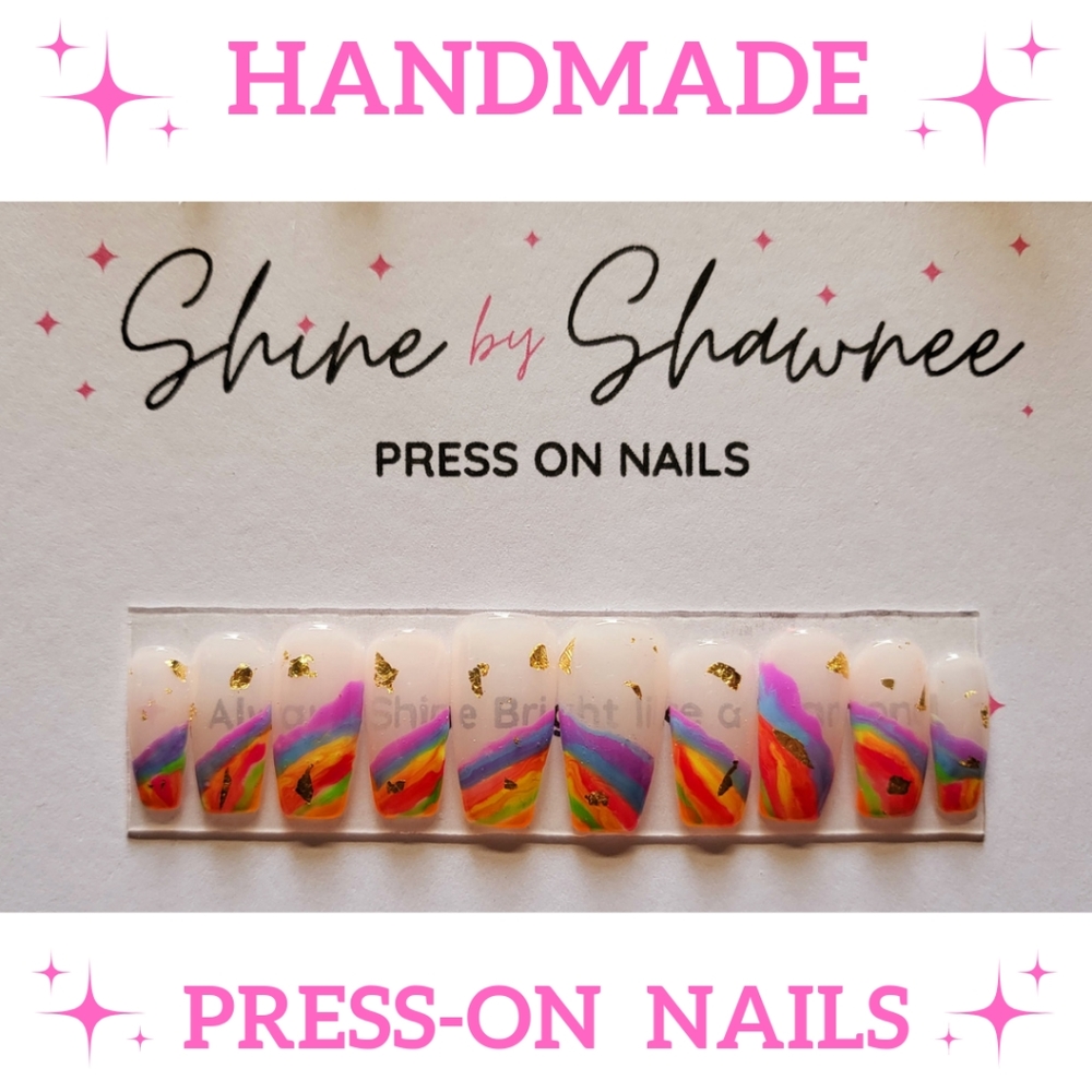 Handmade Luxury Press-On Nails | Sturdy & Reusable | RAINBOWS